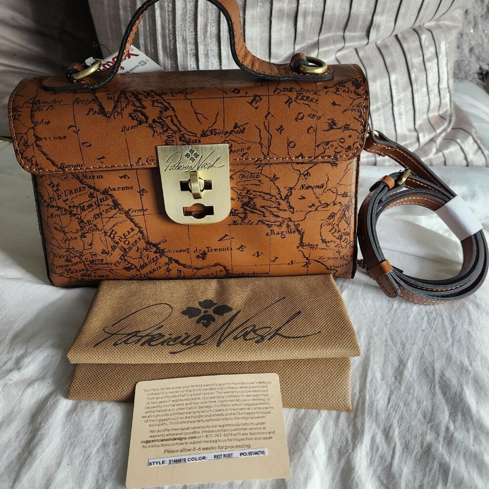 Patricia Nash Brown Signature Map Carisbrooke Riot Rust Satchel Set 4pc Set - Picture 9 of 17